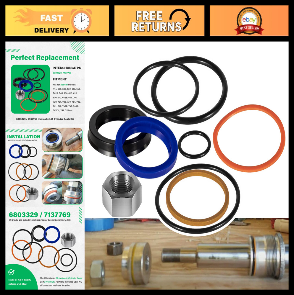 Hydraulic Lift Cylinder Seals Kit 2 Pack – Replace Skid Steer Seal for 444, 500,