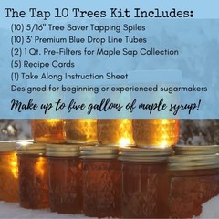 Maple Syrup Tapping Kit – 10 Spiles, 10 Tubes, 2 Filters, BPA Free, Instructions