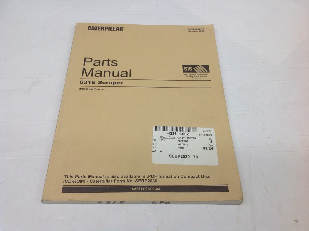 CAT Caterpillar 631E Scraper 6PC669-Up Parts Manual October 2008