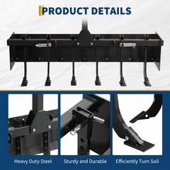 55 Inch Heavy Duty Box Blade with 6 Adjustable Shanks for Cat 0 Cat 1 Tractor