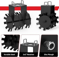 2 PCS ATV UTV Disc Plow Pull Behind Tiller Disc Plough Harrow Black for Tractor