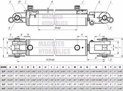 Hydraulic Cylinder Welded Double Acting 2.5″ Bore 8″ Stroke Clevis 2.5×8 NEW