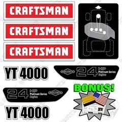 Craftsman YT4000 Decal Kit Lawn Mower Tractor – 7YR OUTDOOR 3M VINYL! +BONUS