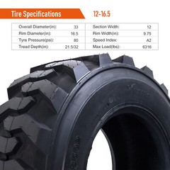12×16.5 Skid Steer Tires 12 Ply Heavy Duty 4-Pack Longer Wear Loader 12-16.5