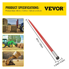 Mophorn Hay Spear 49″ Bale Spear 4500 Lbs Capacity, Bale Spike Quick Attach Squa