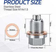 M14x1.5 Magnetic Oil Drain Plug with Copper Washers, Strong Stai Size: M14x1.5