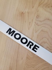 MOORE last name decal sticker vinyl (2) PAIR Gloss BLACK 8″ FAST USA