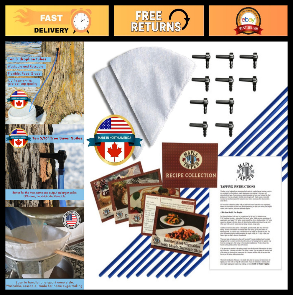 Maple Syrup Tapping Kit – 10 Spiles, 10 Tubes, 2 Filters, BPA Free, Instructions