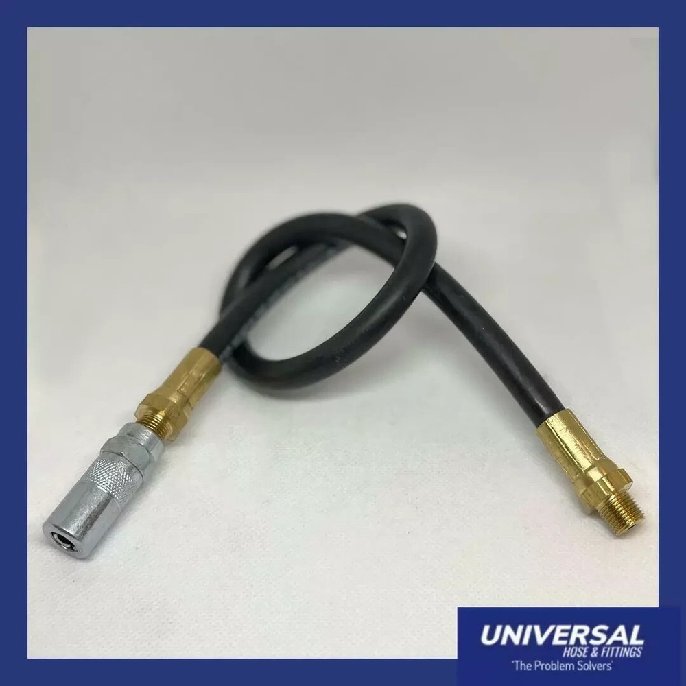48″ GREASE GUN RUBBER HD WHIP HOSE WITH 1/8″ LINCOLN GREASE COUPLER MADE IN USA