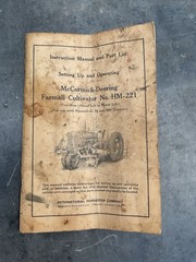1941 McCormick Deering~Instruction Manual~Farmall Cultivator HM-221.