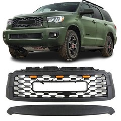 Front Grille for 2010-2021 Sequoia TRD Matte Black with 3 LED Lights
