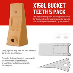 CarBole 5 Pack X156L Short Bucket Teeth & Long Pins Kit for Hensley 156