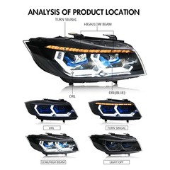 M4 Style Headlight BMW 3 Series 07-13 328i 335i E90 E91 Halogen Clear 09-12 LB