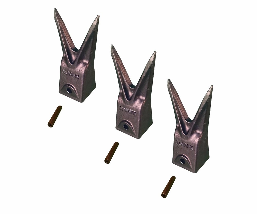 3 – Hensley Style Twin Tiger Rock Bucket Teeth w Roll Pins – X156WTL , P156