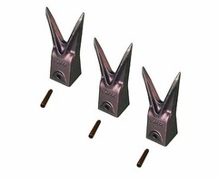 3 – Hensley Style Twin Tiger Rock Bucket Teeth w Roll Pins – X156WTL , P156