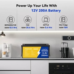 12V 200AH LiFePO4 Lithium Battery 15000+ Deep Cycle 200Ah Built-in BMS 2560Wh