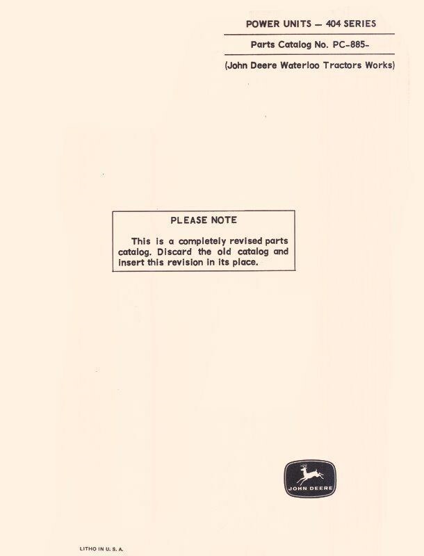 John Deere Model 404 Series Power Unit Parts Manual Catalog JD 885