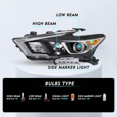 Halogen Headlight Assembly for 2016-2018 Maxima Projector OE Style