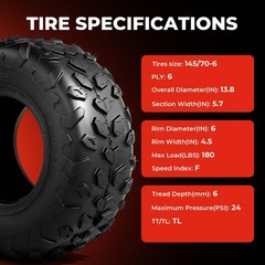 145/70-6 6PR Tubeless Street Mini Bike ATV Tires 2-Pack CC100X CT100U