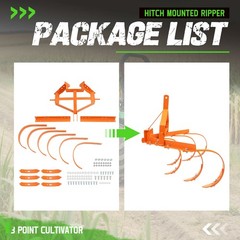 Cultivator with 6 Spring Steel Shanks 3 Point Quick Hitch Adujustable 18in-40in