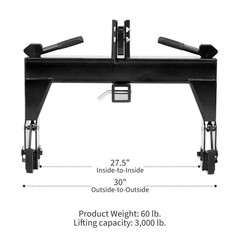 3 Point Quick Hitch W/ 2″ Receiver Hitch Steel For Cat 1 & 2 Tractors 3000lbs