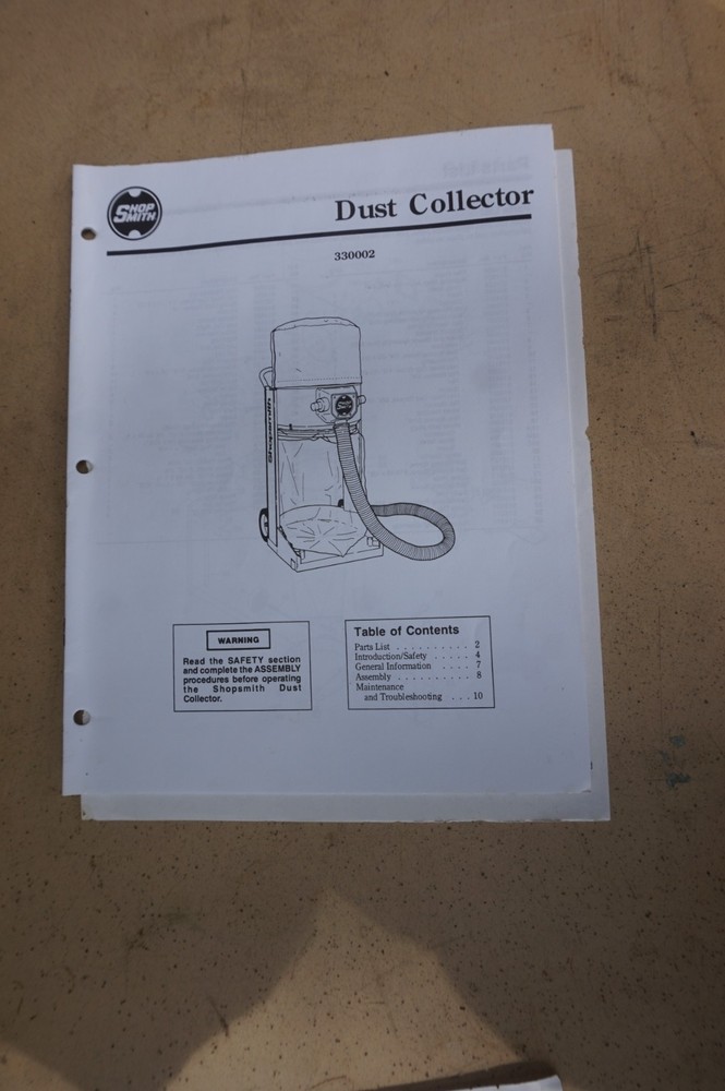Shopsmith Mark V Dust Collector Manual, Great Shape!