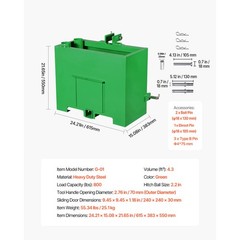 Ballast Box 3 Point Category 1 Tractor Quick Tach Hitch Counterweight Green Red