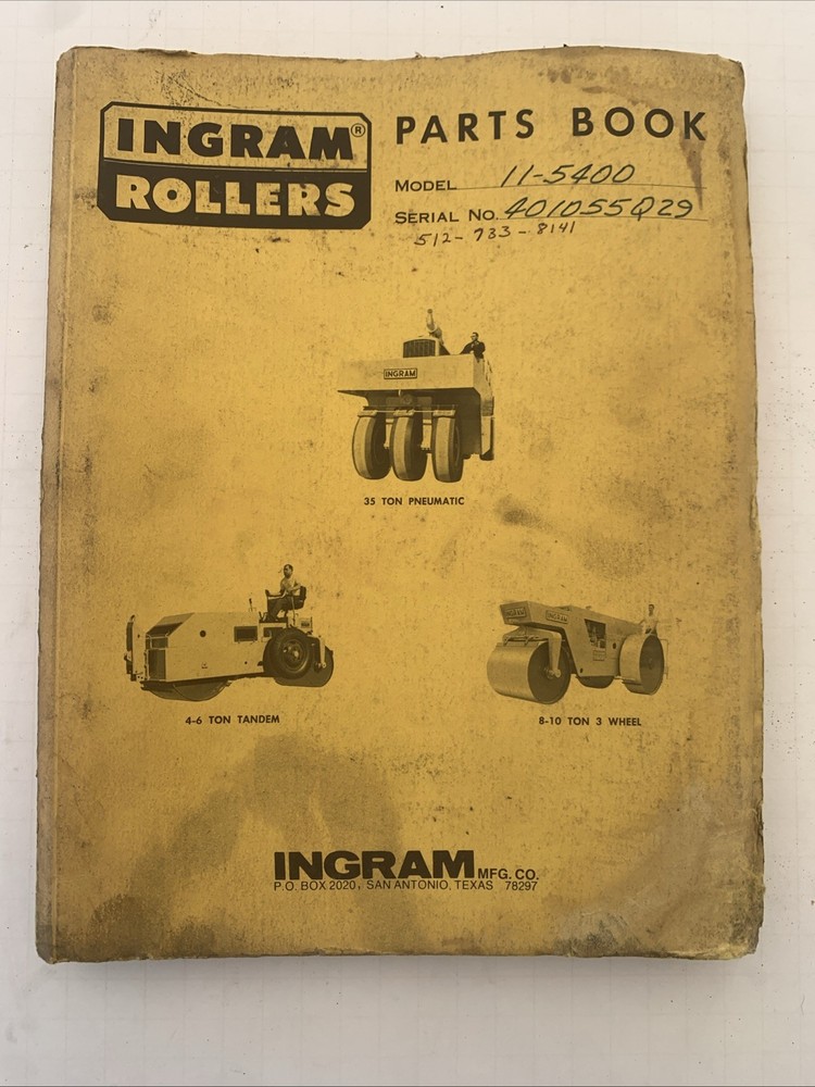 Ingram 35 Ton Pneumatic 4-6 Ton Tandem 8-10 Ton 3 Wheel Rollers Parts Manual