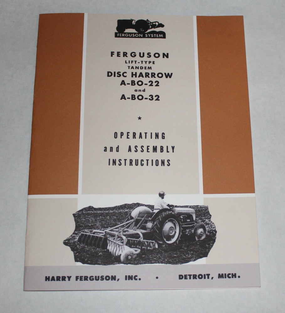 Ferguson A-BO-22 A-BO-32, 3 Point Lift Type Tandem Disc Harrow Operators Manual
