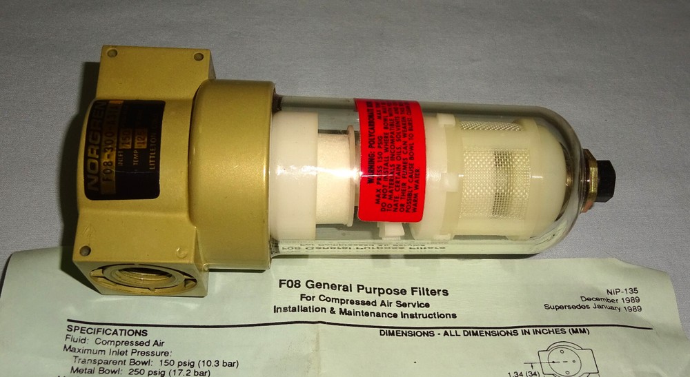 Norgren F08-300-A3TA Inline Air Filter F08300A3TA 3/8″ NPT NEW