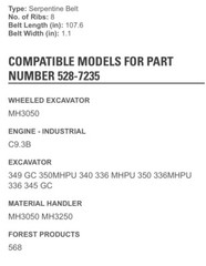Genuine OEM CAT 5287235 Serpentine belt 8-Rib 107.6 Inches 528-7235 Caterpillar