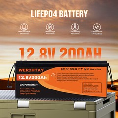 12V 200Ah LiFePO4 Lithium Battery Deep Cycle w/ 200A BMS for Solar RV Off-grid