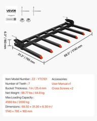 VEVOR 68.5″ Clamp on Debris Forks for Buckets 4560lb Load Heavy Duty Pallet Fork