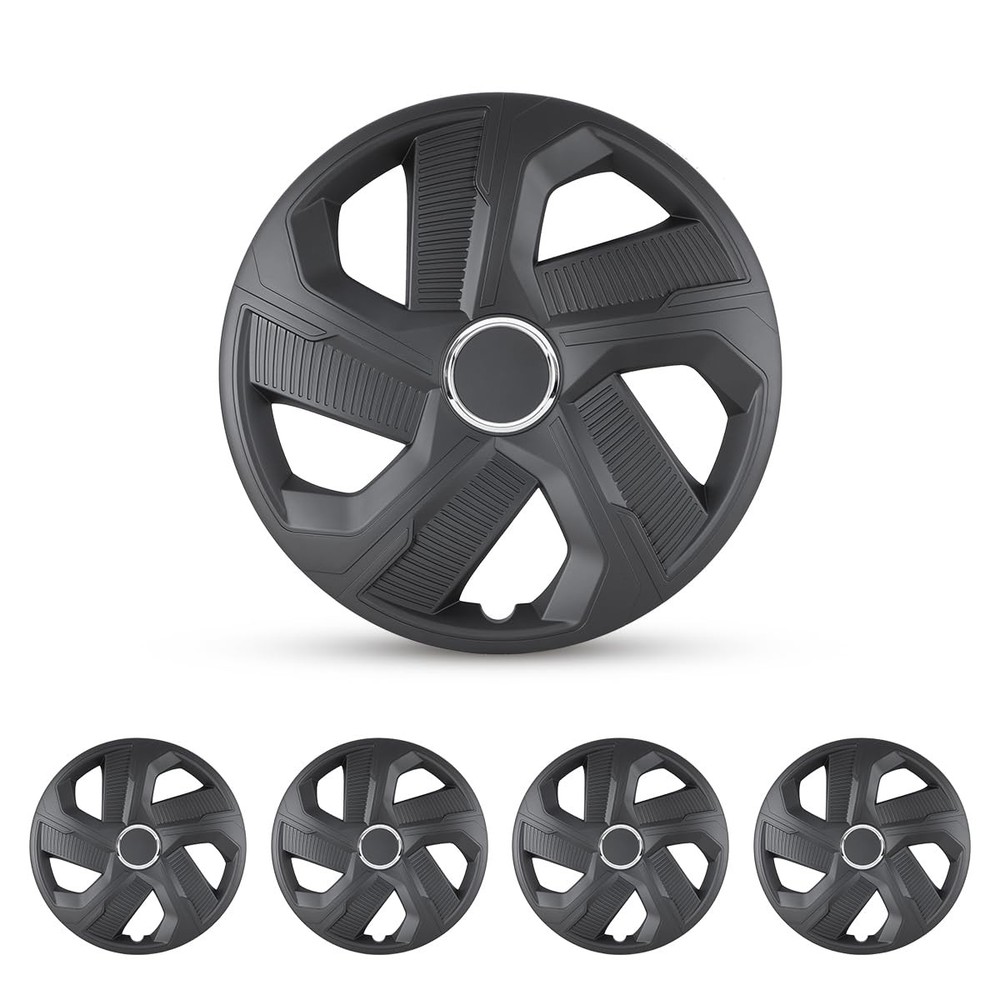 16 Inch Universal Hubcaps 4 Pcs Snap On Wheel Covers Matte Black Steel Rims
