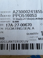 17A-27-00670 (13Y-27-11600) KOMATSU FLOATING SEAL **NEW AND UNOPENED**