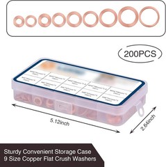 Pack-200 Automobile Copper Flat Gasket Assortment Combination Set, Multi-Specifi