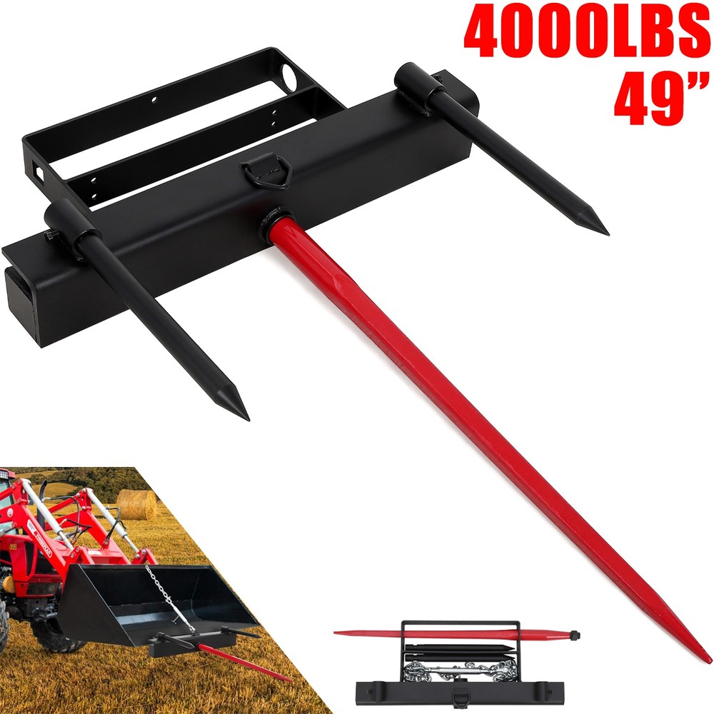 49″ Hay Spear Bale Spear 4000lbs Skid Steer Loader Tractor Bucket Attachment