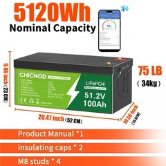 48V 100Ah LiFePO4 Lithium Battery Built-in BMS 15000 Deep Cycle For Golf Cart