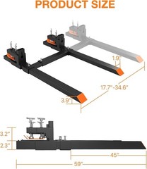 60″ Pallet Forks 4000 Lbs Clamp-On Pallet Forks With Adjustable Stabilizer Bar