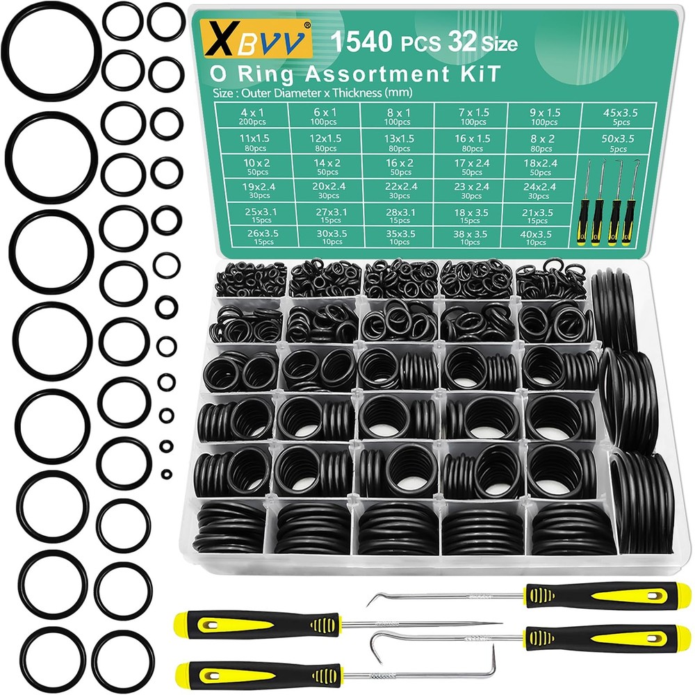 XBVV 1540 Pcs 32 Size O-Rings Kit Nitrile Rubber O Ring Assortment with Black