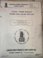 1965 Tecumseh ENGINE PARTS MASTER PRICE LIST LAUSON POWER PRODUCTS PARTS DEPOT