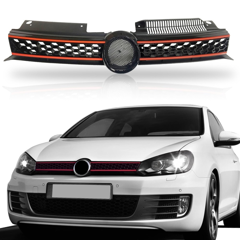 Black Front Upper Grille with Red Trim 2010-2014 GTI Jetta Golf