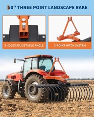 50” Landscape Rake 3 Point Hitch Tractor Rake Category-0 Cat-1 Tractor Steel