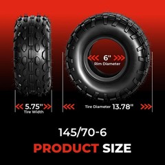 145/70-6 Go Kart Mini Bike Tires for CC100X CT100u 4-Ply Tubeless Set of 2
