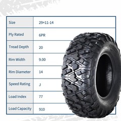 4 ATV UTV Tires 29×9-14 29×11-14 6-Ply Tubeless All-Terrain A102