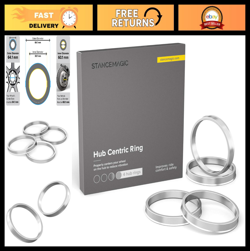 Hubcentric Rings 60.1mm ID to 64.1mm OD – Silver Aluminum Hub Rings (Pack of 4)