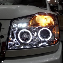 2004-2015 Nissan Armada Titan LED Dual Halo Projector Headlights Pair Chrome