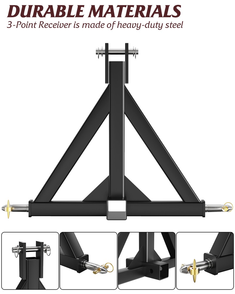 GRAVEE 3 Point Trailer Hitch 2″ Receiver Hitch Category 2 Tractor Compatible