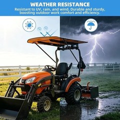 Tractor ROPS Canopy Sun Shade Roof Fits 2×2 & 2×3 ROPS 53.7″x53.3″ Black & Orang